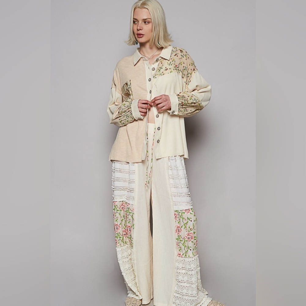 POL Floral & Waffle Knit Mixed Media Shacket ~ Perfect for Layering Year Round - Picture 3 of 16